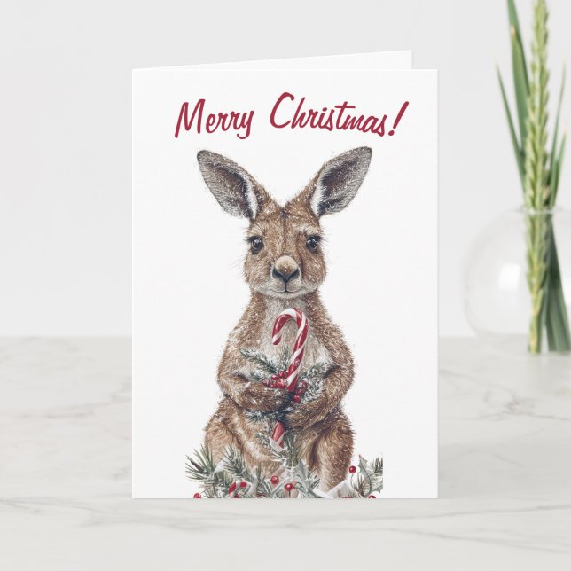 Cute Kangaroo Christmas Card (Front)