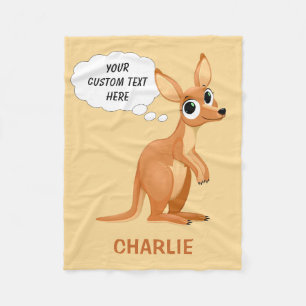 Cute Kangaroo custom name & text fleece blankets