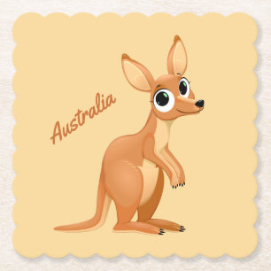 Cute Kangaroo custom text paper coasters