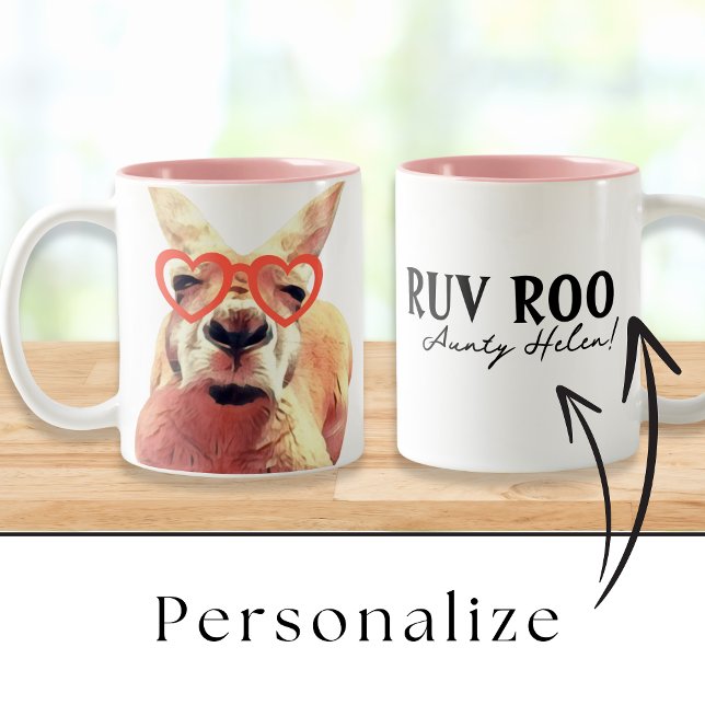 Cute Kangaroo Love You Funny Pun Two-Tone Coffee Mug (Creator Uploaded)