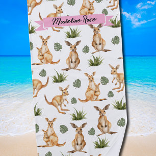 Cute Kangaroo Print Animal Lovers Wallaby Wildlife Beach Towel
