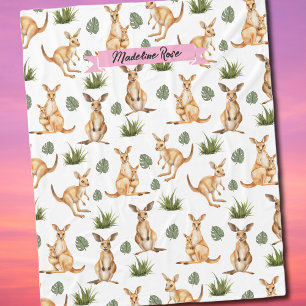 Cute Kangaroo Print Animal Lovers Wallaby Wildlife Fleece Blanket
