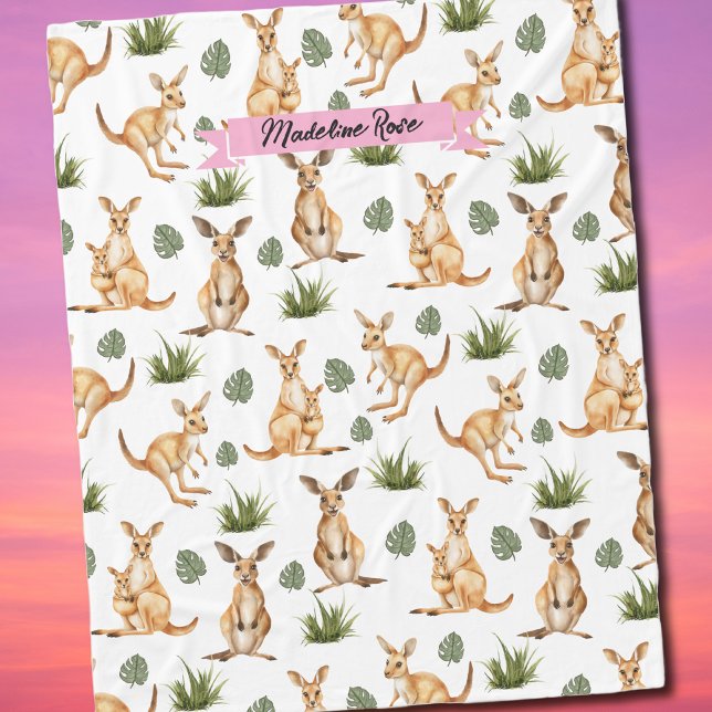 Cute Kangaroo Print Animal Lovers Wallaby Wildlife Fleece Blanket (Cute Kangaroo Print Personalized Blanket for Kids, Teens, and Aussie Vibes)