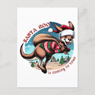 Cute kangaroo wishing you Merry Xmas Funny Santa  Postcard