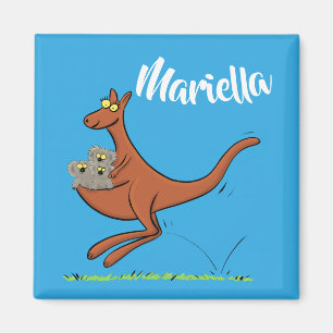 Cute Kangaroo with koalas cartoon magnet