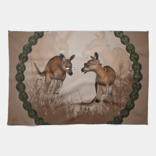 Cute kangaroos with sunglassees tea towel