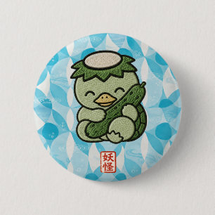 Cute Kappa Pin Button   Japanese Yokai Badge   Kaw