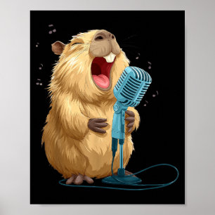 Cute Karaoke Capybara with Mic for Funny Singer Poster