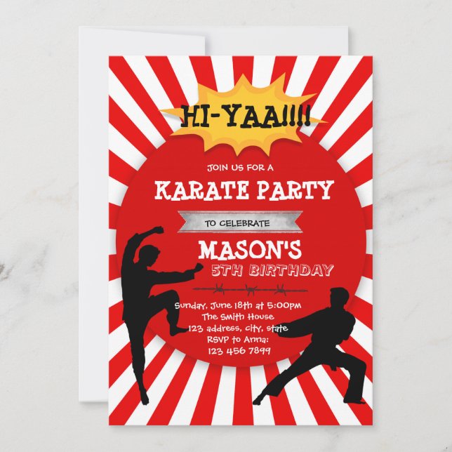 Cute karate boy party invitation (Front)