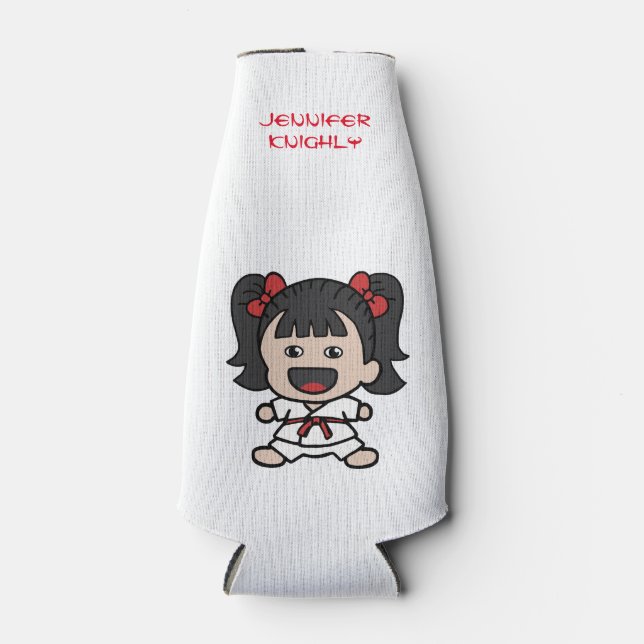 Cute Karate Girl Bottle Cooler (Front)