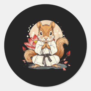 Cute Karate Squirrel Lotus Flower Kickboxing Kung Classic Round Sticker