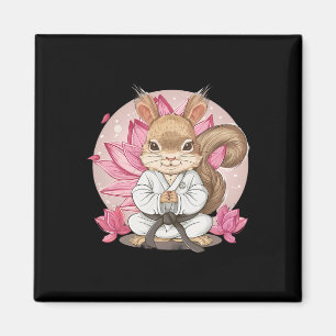 Cute Karate Squirrel Lotus Flower Kung Fu Mma Kick Magnet