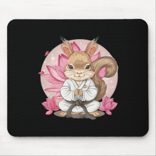 Cute Karate Squirrel Lotus Flower Kung Fu Mma Kick Mouse Pad