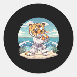Cute Karate Tiger Kickboxing Taekwondo Jiu-jitsu T Classic Round Sticker
