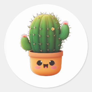 Cute kawaii 3d cactus classic round sticker