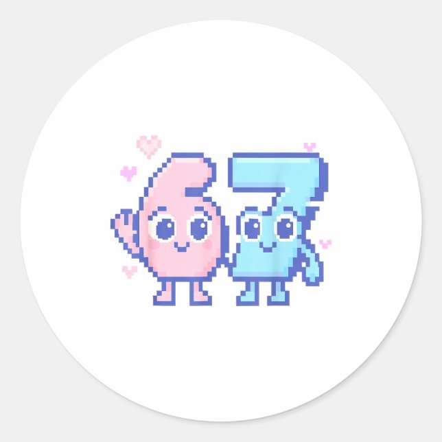 Cute Kawaii 67 Six Seven Meme 6 7 Girls Italian Br Classic Round Sticker (Front)