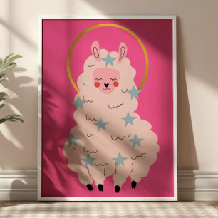 Cute Kawaii Alpaca Pastel Pink Nursery Poster