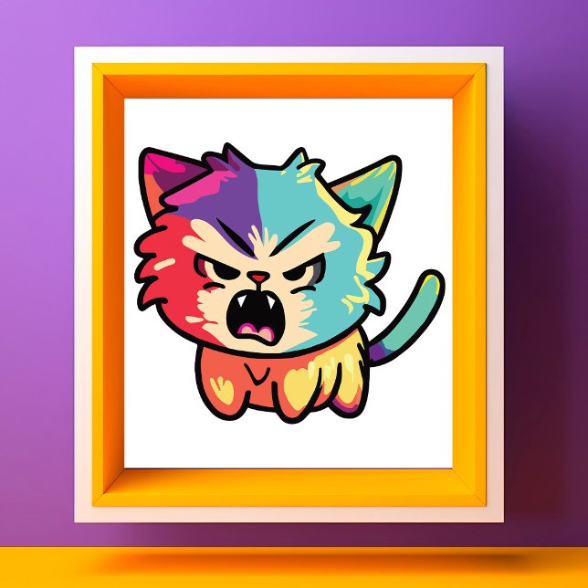 Cute Kawaii Angry Cat - Pop Art Hissing Kitty Photo Print (Cute Kawaii Angry Cat - Pop Art Hissing Kitty. Photo Print)