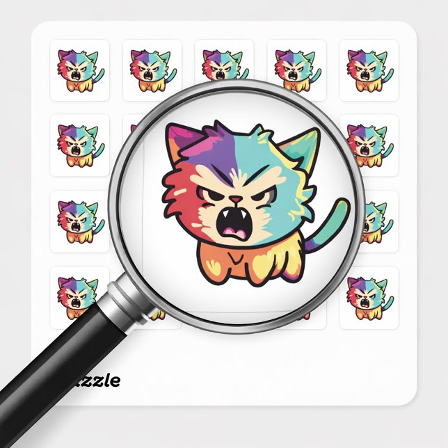 Cute Kawaii Angry Cat - Pop Art Hissing Kitty Square Sticker (Cute Kawaii Angry Cat - Pop Art Hissing Kitty. Square Sticker)