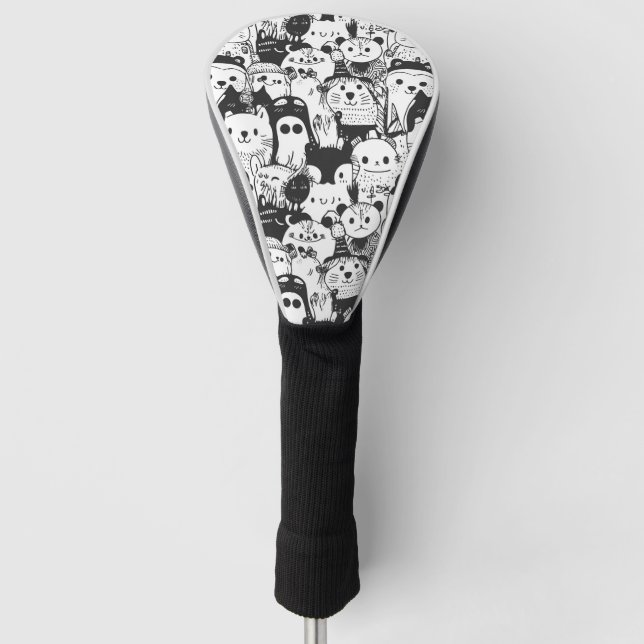 Cute Kawaii Animal Doodle Pattern (1) Golf Head Cover (Front)