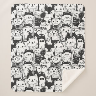 Cute Kawaii Animal Doodle Pattern (1) Sherpa Blanket