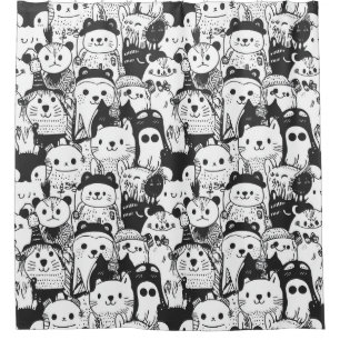 Cute Kawaii Animal Doodle Pattern (1) Shower Curtain