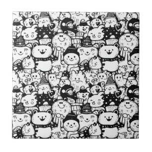 Cute Kawaii Animal Doodle Pattern (2) Ceramic Tile