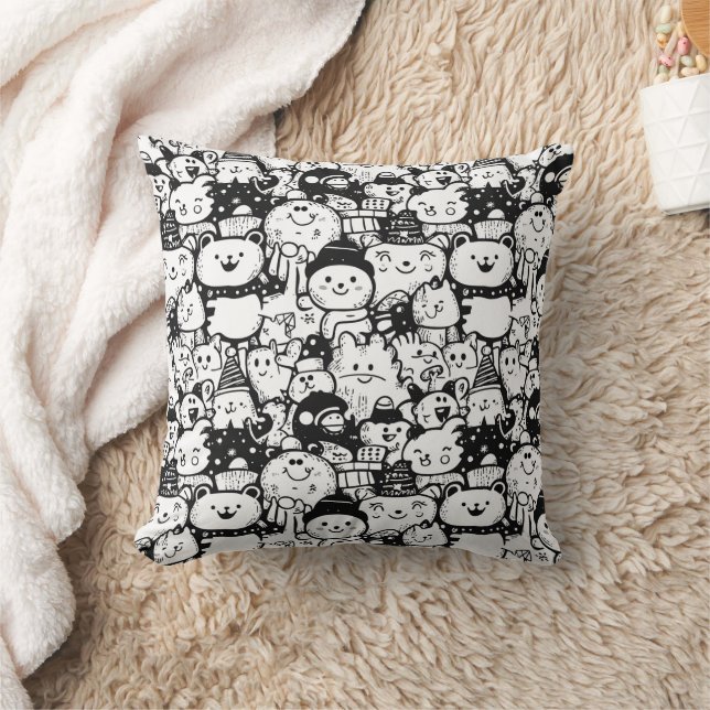 Cute Kawaii Animal Doodle Pattern (2) Cushion (Blanket)