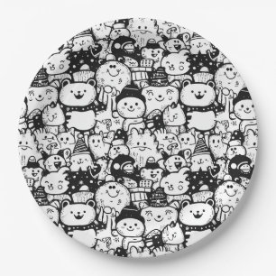 Cute Kawaii Animal Doodle Pattern (2) Paper Plate