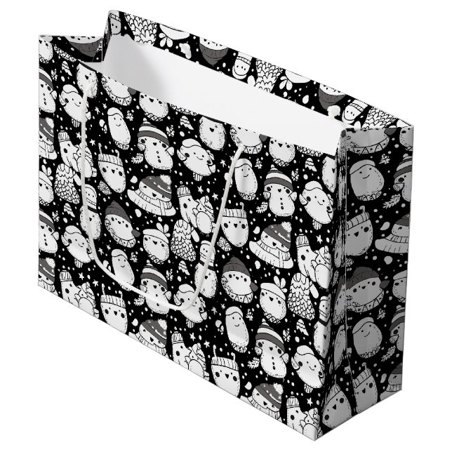 Cute Kawaii Animal Doodle Pattern (3) Large Gift Bag (Front Angled)
