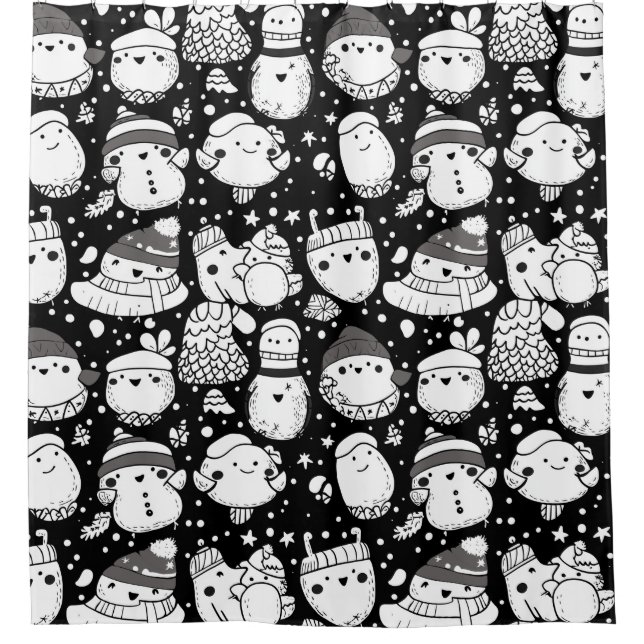 Cute Kawaii Animal Doodle Pattern (3) Shower Curtain (Front)