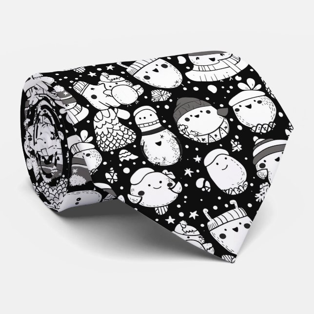 Cute Kawaii Animal Doodle Pattern (3) Tie (Rolled)