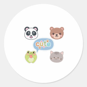 Cute Kawaii Animal Faces Adorable Cartoon Design Classic Round Sticker