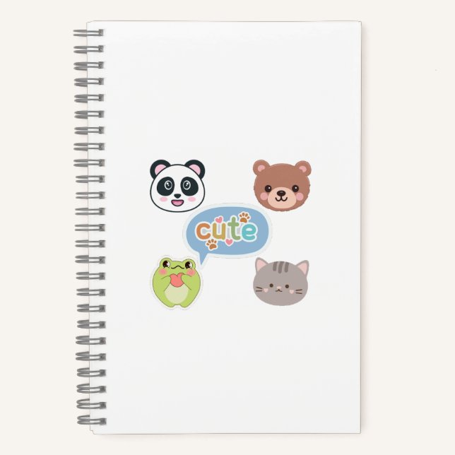 Cute Kawaii Animal Faces | Adorable Cartoon Design Notebook (Front)