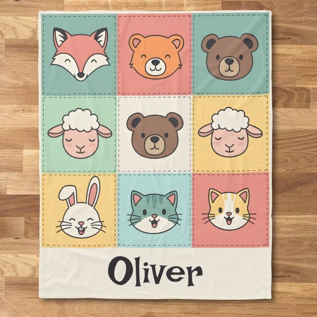 Cute Kawaii Animal Patchwork Nursery Fleece Blanket (Creator Uploaded)