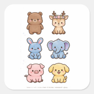 Cute Kawaii Animal Stickers | Bear Deer Bunny Set