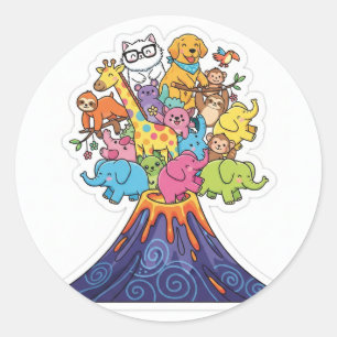 Cute Kawaii Animal Volcano Explosion Sticker