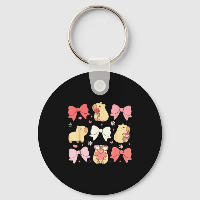 Cute Kawaii Animals And Nk Coquette Bows Aesthetic Key Ring (Front)