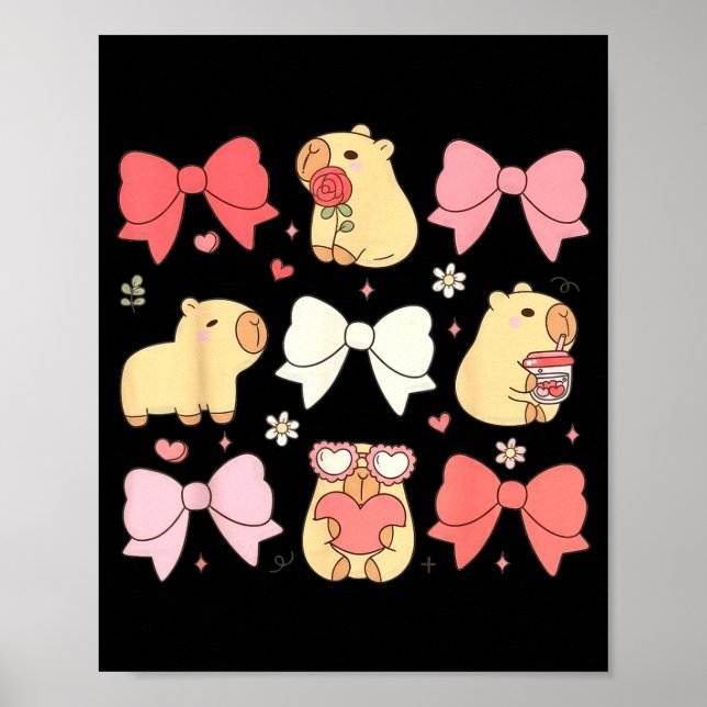 Cute Kawaii Animals And Nk Coquette Bows Aesthetic Poster (Front)