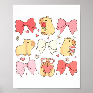 Cute Kawaii Animals And Pink Coquette Bows Aesthet Poster