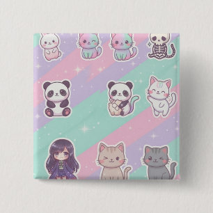 Cute Kawaii Animals Pastel Glitter Badge