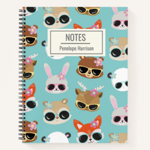 Cute Kawaii Animals Sunglasses Blue Personalised Notebook