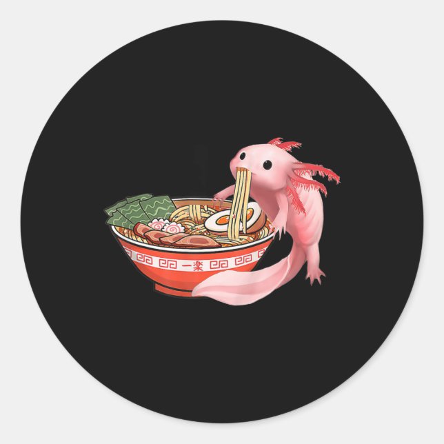 Cute Kawaii Anime Axolotl Japanese Ramen Noodles A Classic Round Sticker (Front)