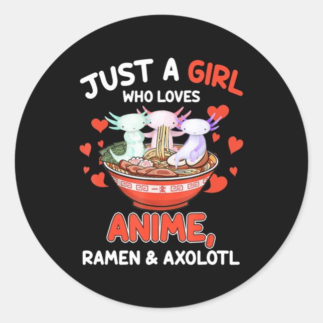 Cute Kawaii Anime Axolotl Japanese Ramen Noodles G Classic Round Sticker (Front)