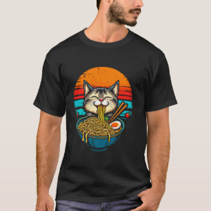 Cute Kawaii Anime Cat Eating Ramen Noodles Japanes T-Shirt