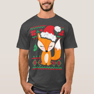 Cute Kawaii Anime Fo in Santa Hat Ugly Christmas S T-Shirt