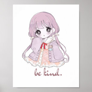 Cute Kawaii Anime Girl Be Kind Personalised Notebo Poster
