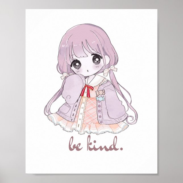 Cute Kawaii Anime Girl Be Kind Personalised Notebo Poster (Front)