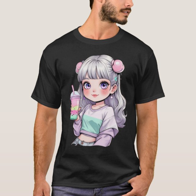 ✨ Cute Kawaii Anime Girl Bubble Tea  T-Shirt (Front)