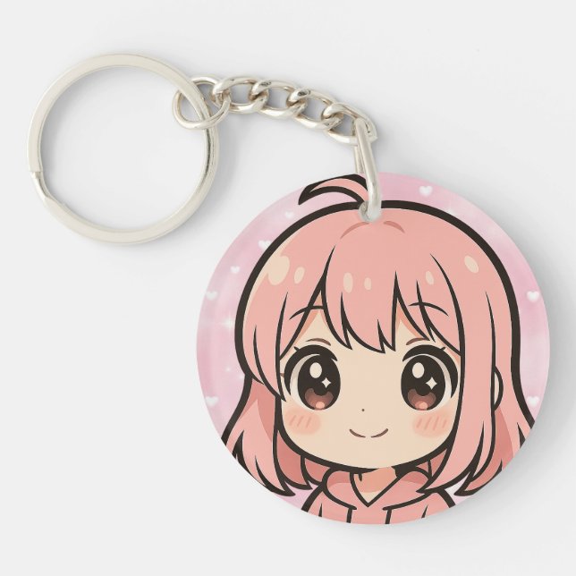 Cute Kawaii Anime Girl Face Keychain (Front)